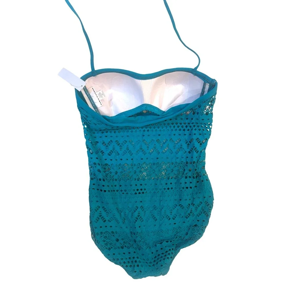 Robin Piccone‎ Penelope Crochet One Piece Swimsuit Teal Blue 120311 Womens 10